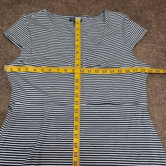 TOAD & Co (Large) Striped V Neck Organic Cotton/Tencel Blend Blue White Dress - Picture 7 of 8